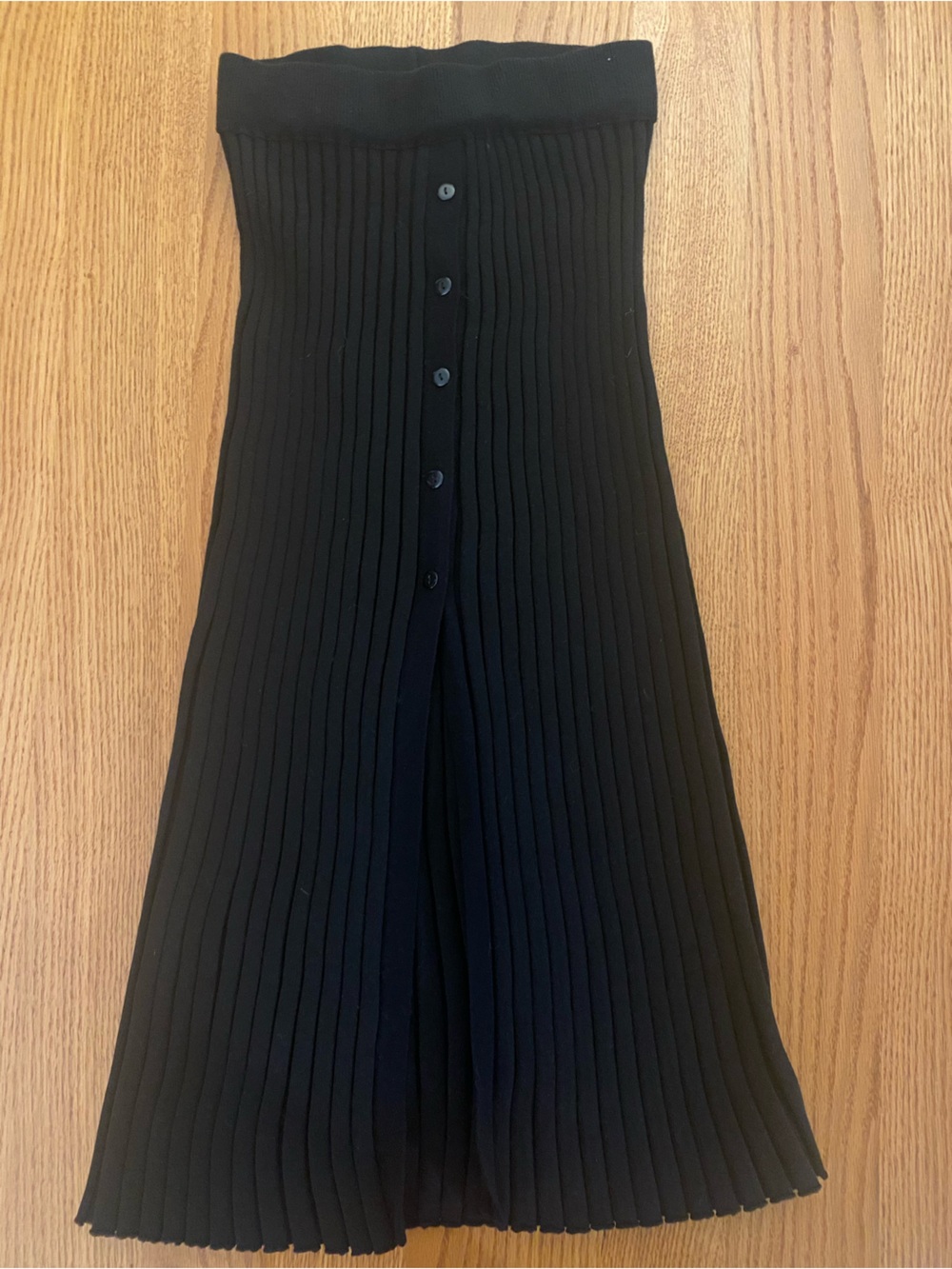 Black Ribbed Button-Front Knit Skirt